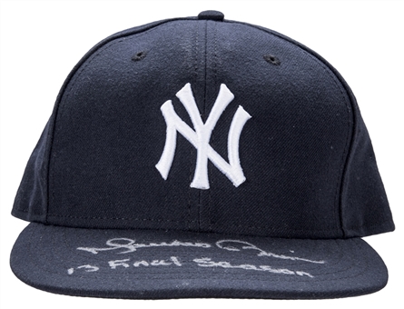 2013 Mariano Rivera Game Used and Signed/Inscribed "42" New York Yankees Blue Hat (MLB Authenticated & Steiner)